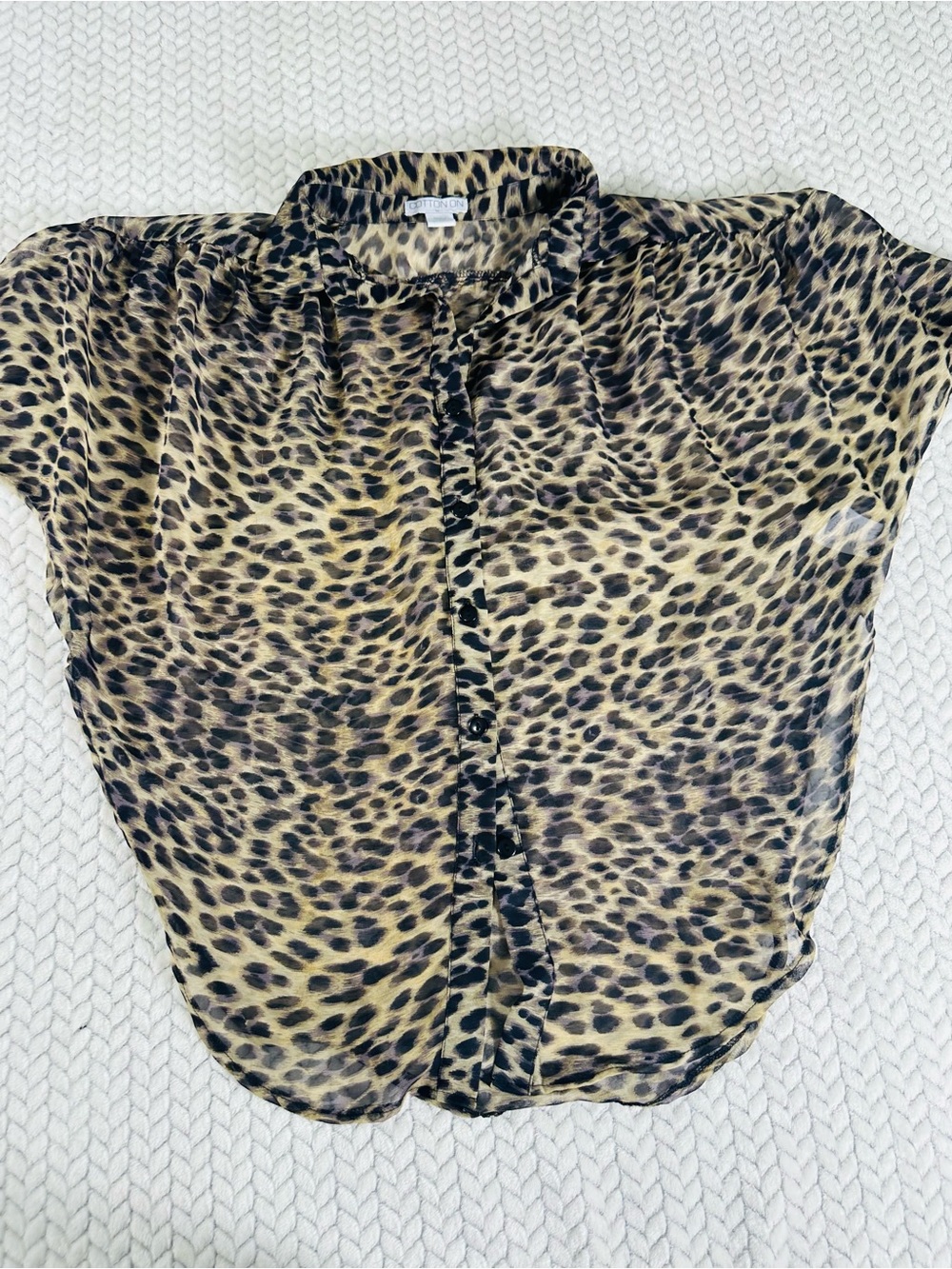Cheetah Print Women’s Sheer Top Size M Button Down Fun Blouse